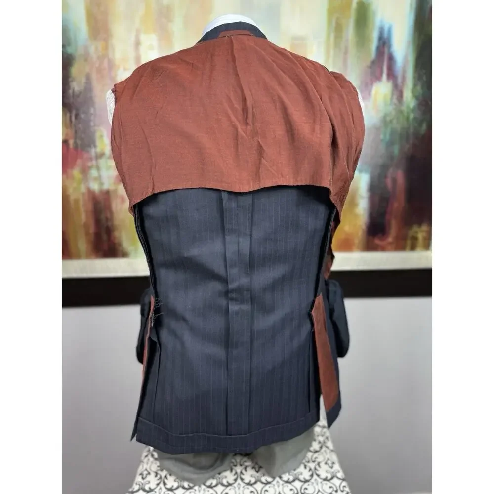 SARTORIO NAPOLI by KITON Italy 40R Blue Herringbone Stripe Wool Blazer 50IT Slim